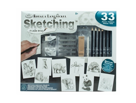 Conjunto de Desenho ROYAL & LANGNICKEL Sketching Made Easy 33 Peças