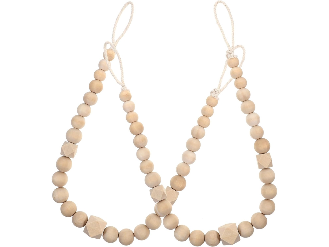 Conjunto De Cortina Decorativa Com Contas De Madeira, Corda De Cortina Retrô Durável, Acabamento Nat Gokoco