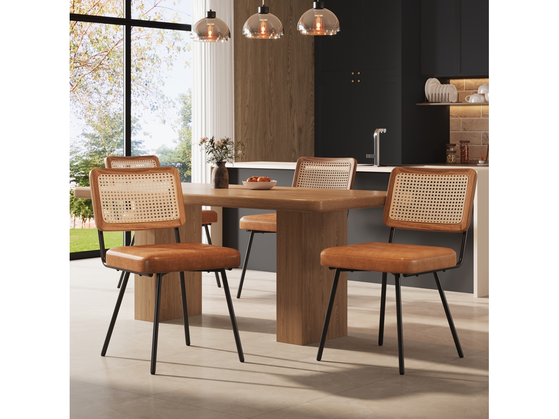 Cadeira De Jantar Em Couro Sintético (4 Peças) Poltrona De Vime, Cadeira De Maquiagem, Ergonômica, Leve E Luxuosa, Estilo Retrô.