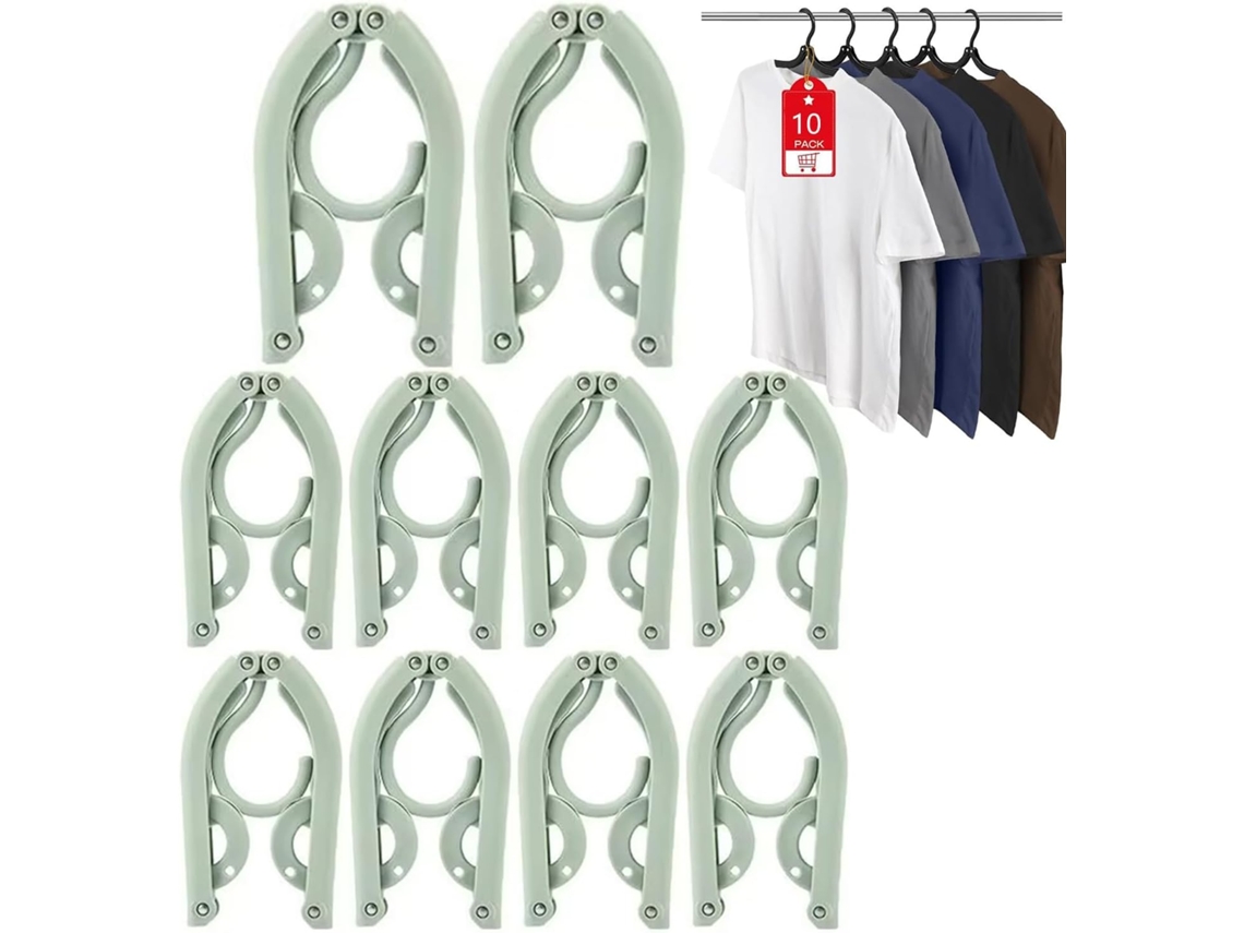 Pack 10 Cabides Dobráveis - Cabides De Roupa - Cabides De Viagem - Plástico - Verde