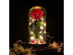 Rosa Eterna em Elegante Cúpula de Vidro com Base Pinho e Luminária Led, Everl BRILVIBERA