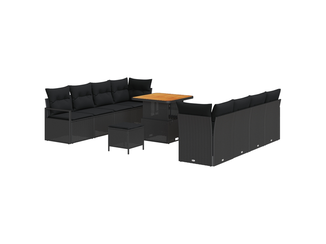 Conjunto 11 Conjunto De Sofá De Jardim Vidaxl Preto Vime Pe (232,5 X 62 X 85 Cm)