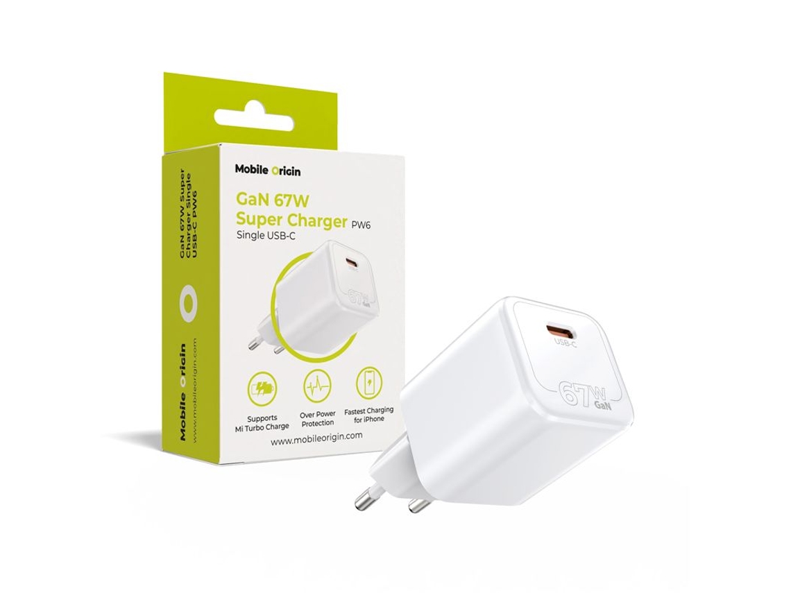 Carregador MOBILE ORIGIN Gan 67w Super para Usb c Pd, Compatível com Iphone 12, 13 e 14.