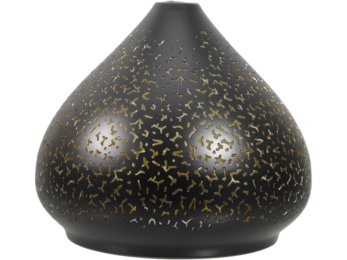 Luminária De Teto Decorativa Em Ferro Vazado Preto E Dourado, Com Entalhes, 20 Cm De Diâmetro, Adequada Para Iluminação De Teto.