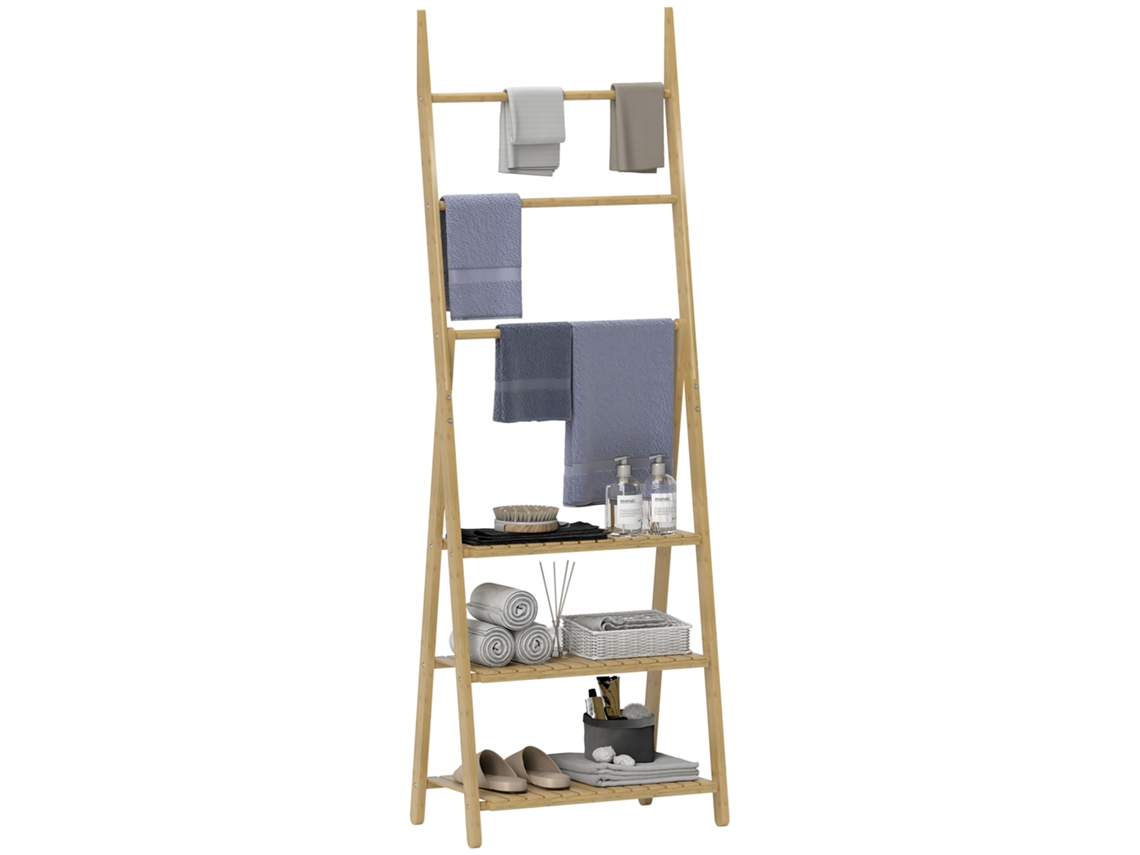 Prateleira Dobrável de Banheiro em Bambu com 3 Níveis 53,5x30x153 Cm Natural S/MARCA