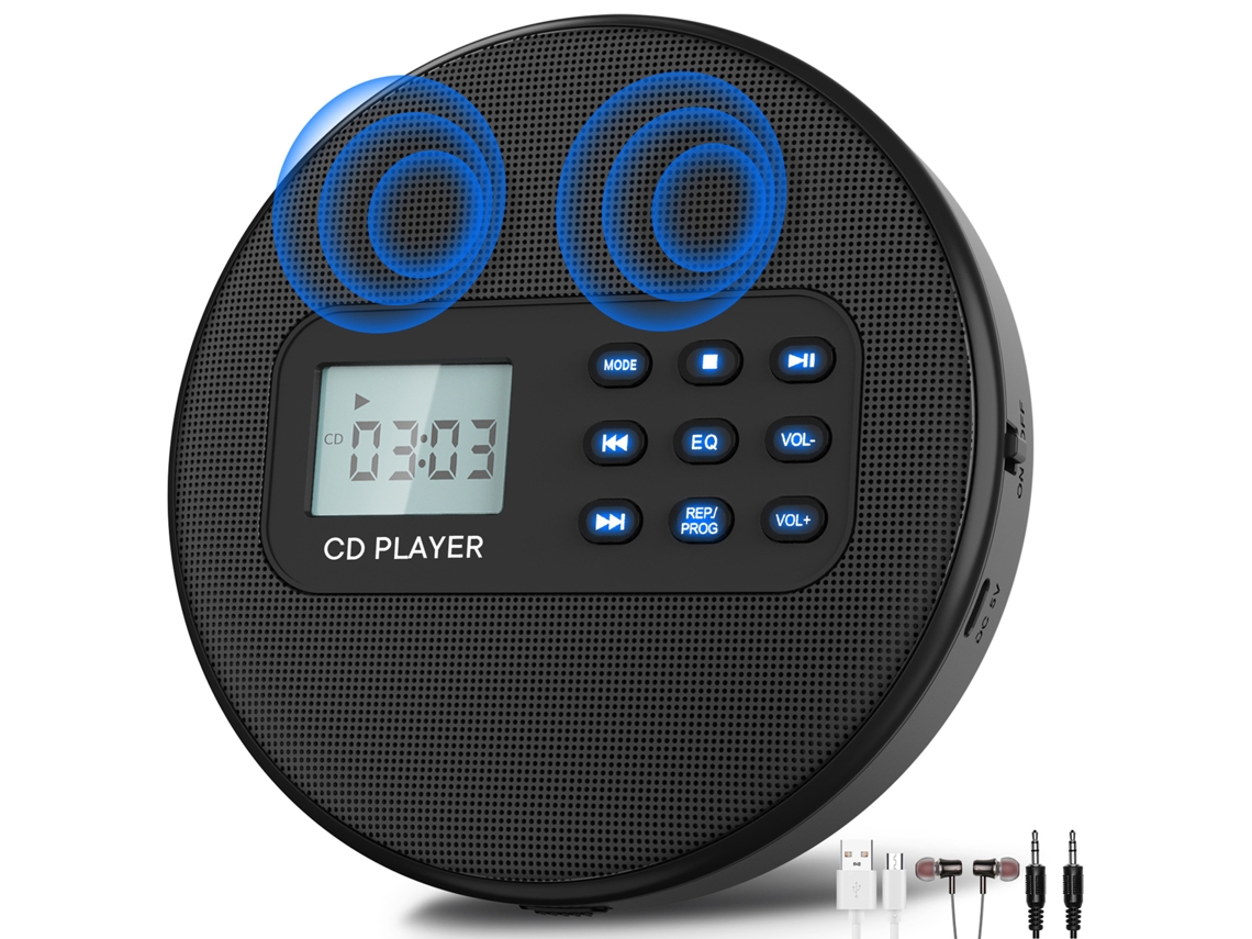 Ovelia E Leitor De Cd Portátil Com Colunas Duplas – Compatível Com Mp3 E Cds De Áudio