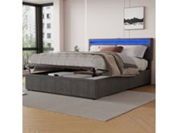 Cama 160x200 Com Led Usb-c E Arrumação Cinza