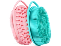 Conjunto De 2 Esponjas Silicone Dupla Face Para O Corpo, Com Ganchos E Escova Esfoliante Para Chuveiro Banheira