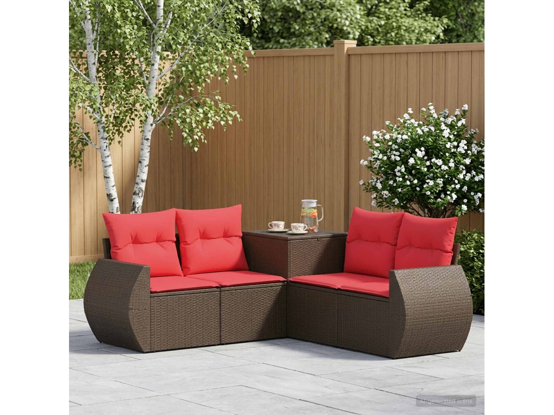 Vidaxl Conjunto De Sofás 5 Unid. Marrom E Vermelho