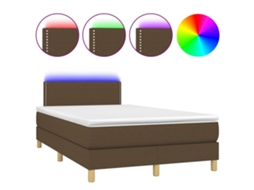 Cama Box Spring com Colchão e Led 120x190 cm Tecido Castanho Escuro MAISON EXCLUSIVE