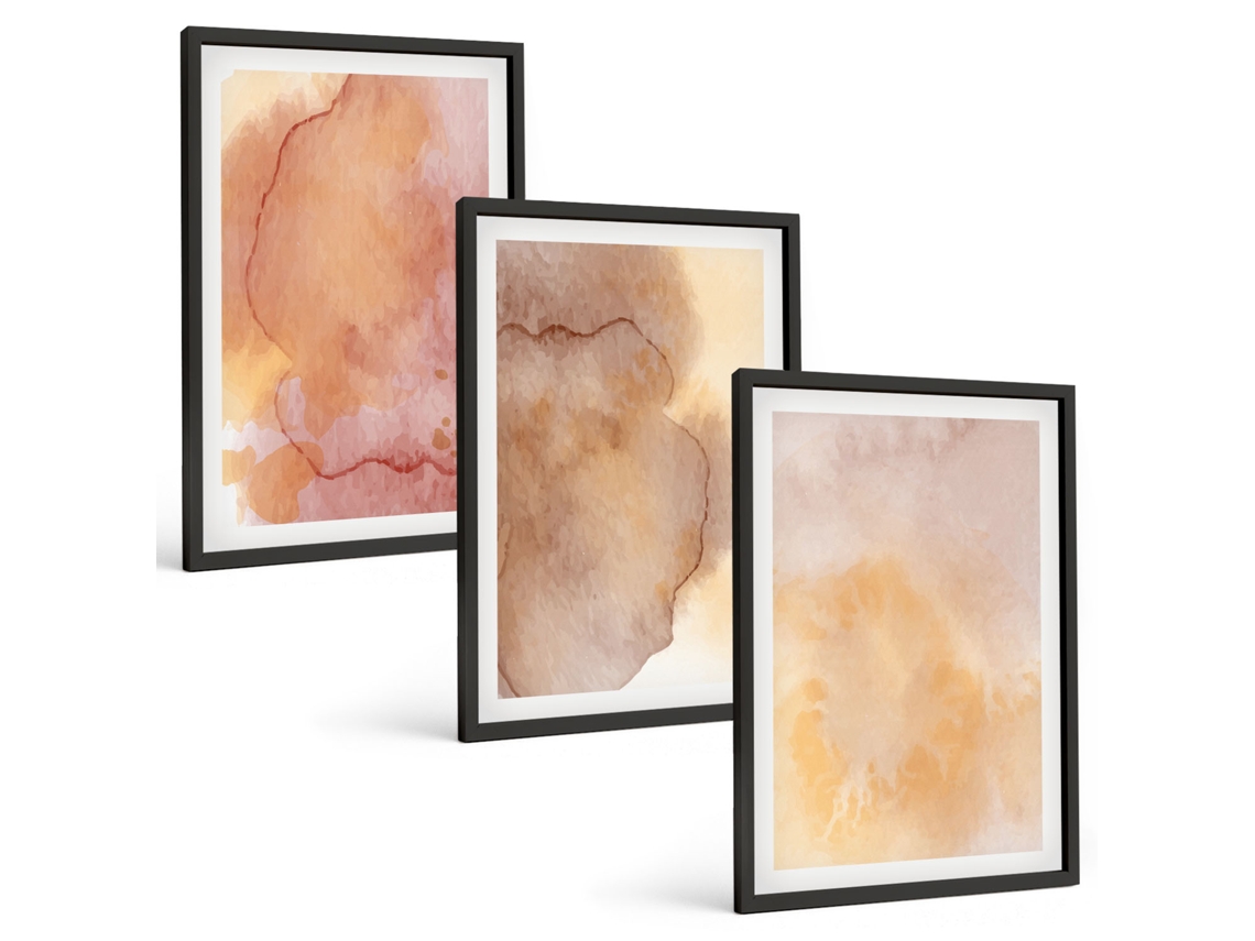 Conjunto De Pinturas Texturas Coloridas De Aquarela Em Tons Quentes Espelharte (3 Peças 40x60 Cm)