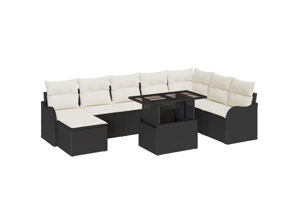 Conjunto 9 Conjunto De Sofá De Jardim Vidaxl Preto Vime Pe (287,5 X 177,5 X 85 Cm)