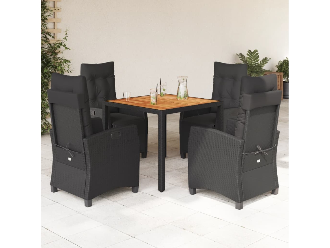 Conjunto 5 Peças Jantar P/ Jardim C/ Almofadões Vime Pe Preto Dkd Home Decor