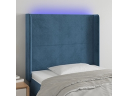 Cabeceira Camapainel De Cabeceira C/ Luzes Led Veludo 83x16x118/128 Cm Azul Escuro Lovely Home
