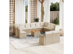 13 Pcs Conjunto De Sofás P/ Jardim Com Almofadões Vime Pe Bege Dkd Home Decor