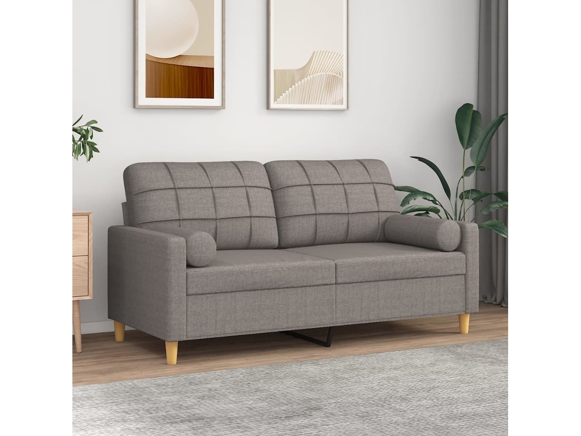 Vidaxl Sofá 2 Lug. +almofadas Decoração 140cm Tecido Cinza-acastanhado
