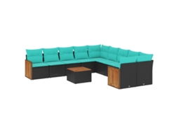 Conjunto de Sofá de Jardim, 11 Peças, Almofadas, Rattan Preto MAISON EXCLUSIVE