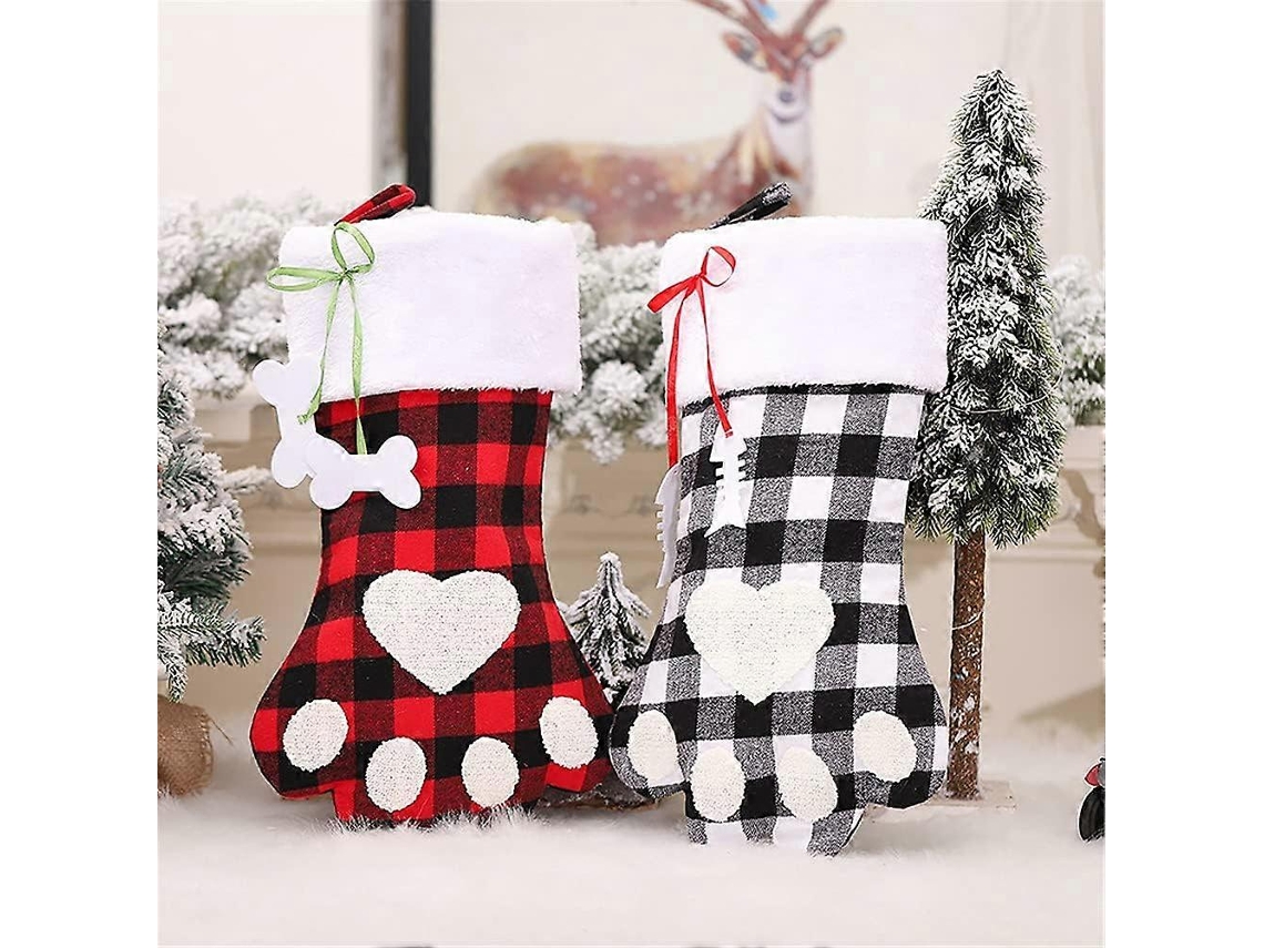 Conjunto De 2 Meias De Natal Para Ces E Gatos, 45 Cm, Estampa Xadrez Bfalo, Patinhas Grandes E Fofas, Personalizadas Para Pendurar. Hengjian