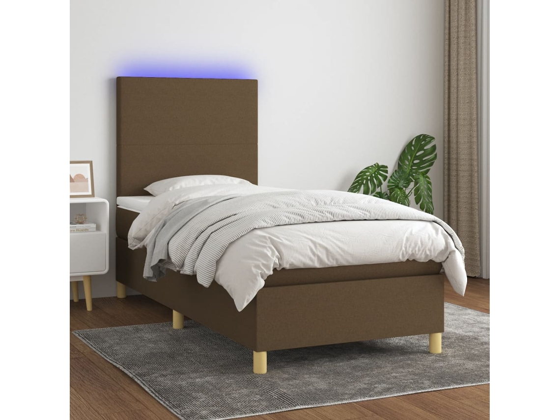 Vidaxl Cama Box Spring C/ Colchão/led 90x190 Cm Tecido Castanho-escuro