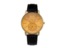Relógio de quartzo casual unissex com pulseira ajustável, elegante e simples (base dourada, pulseira preta)