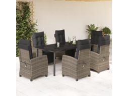 Vidaxl 7 Pcs Conjunto De Jantar P/ Jardim C/ Almofadões Vime Pe Cinza