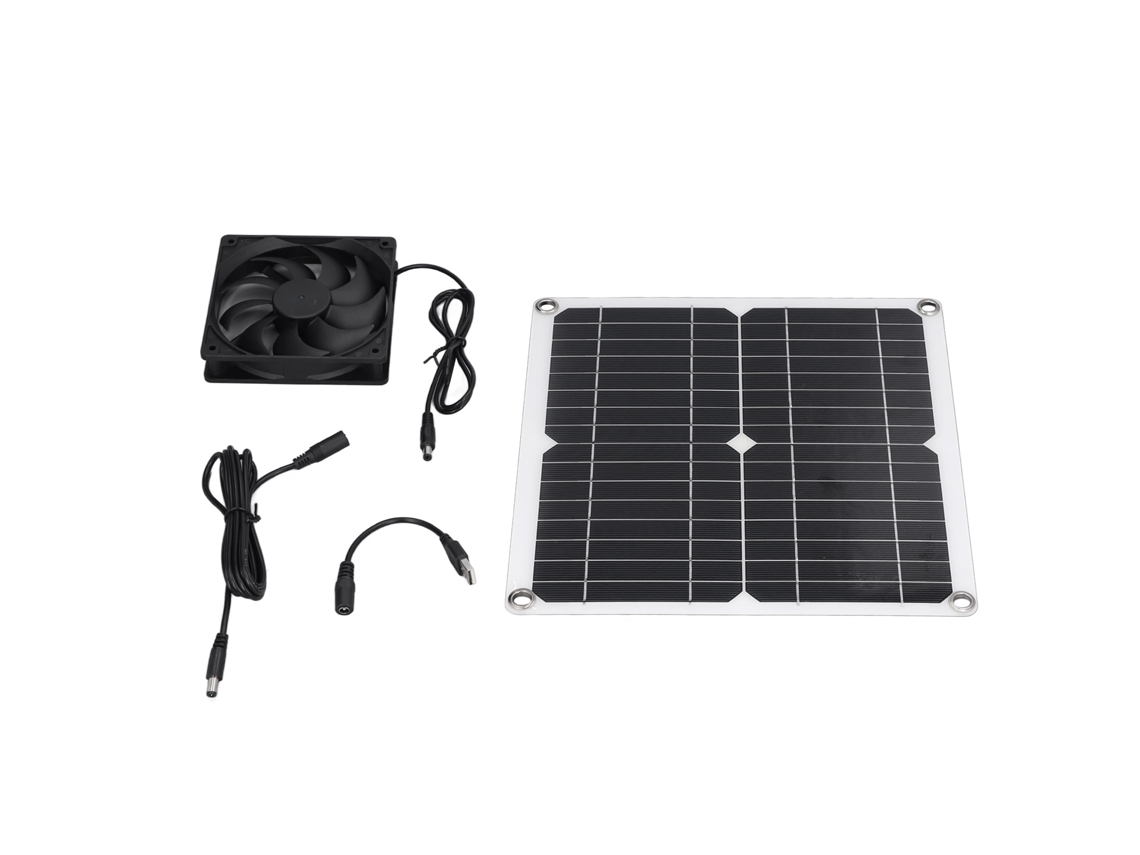 Kit Ventilador Solar 12w Usb para Estufas Abrigos Animais Carregamento Celular