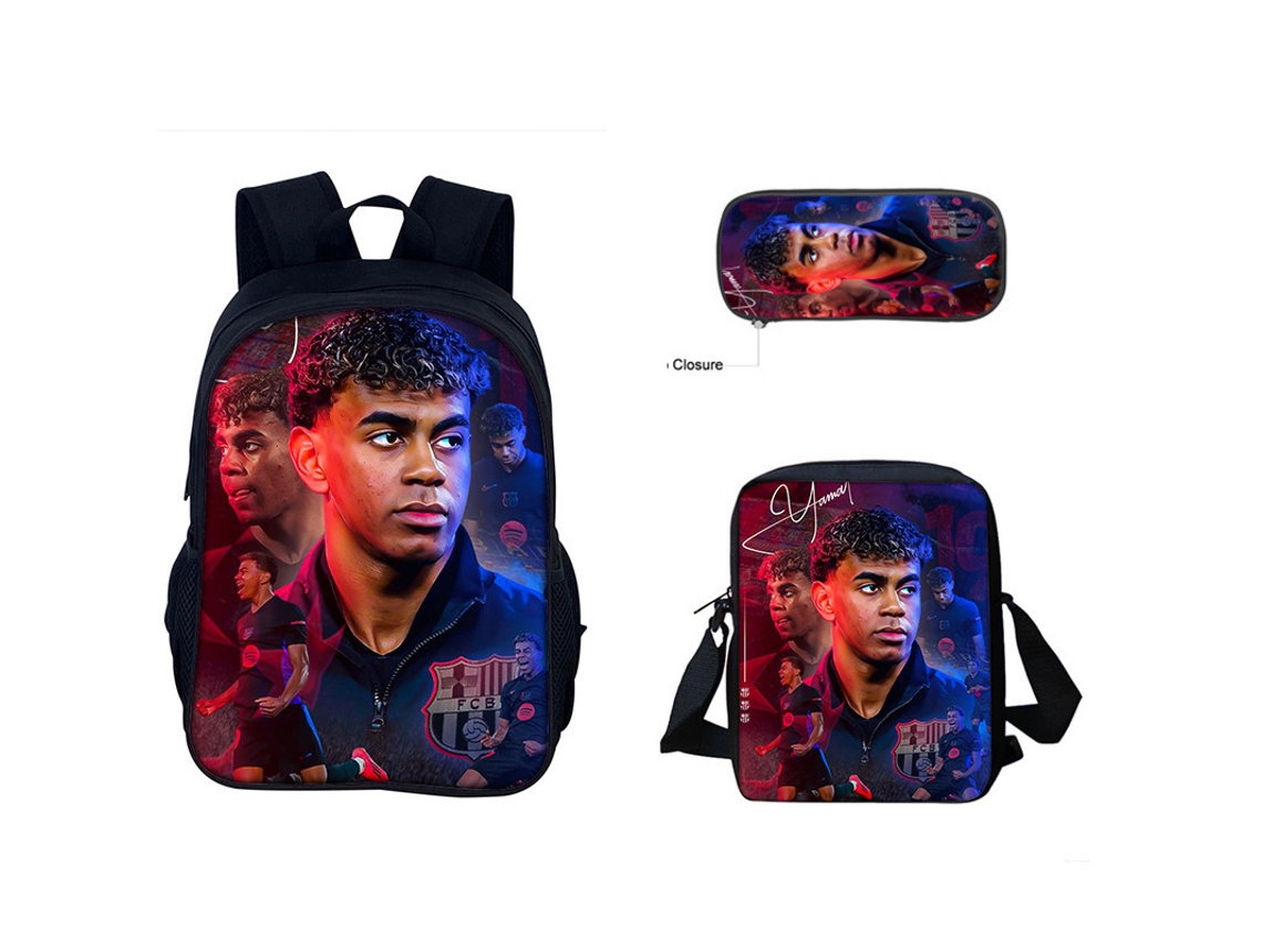 Conjunto De Três Peças Com Motivos De Estrelas Do Futebol, Incluindo Mochila + Mala A Tiracolo + Bolsa Para Material Escolar, Modelo 7