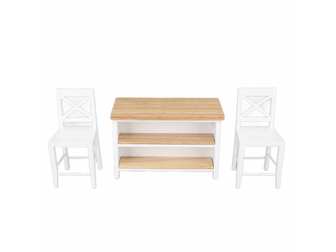 Conjunto De Bar E Cadeiras Miniatura 1:12 Para Casinha De Bonecas Em Madeira De Bétula