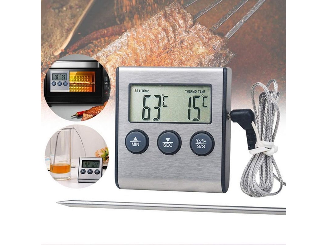 2026 termômetro de Carne com Sonda e Temporizador para Bbq, Água, Leite e Vinho com Alarme e Conversão de Unidades
