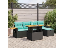 Vidaxl 6 Pcs Conjunto Sofás Jardim C/ Almofadões Vime Pe/acácia Preto