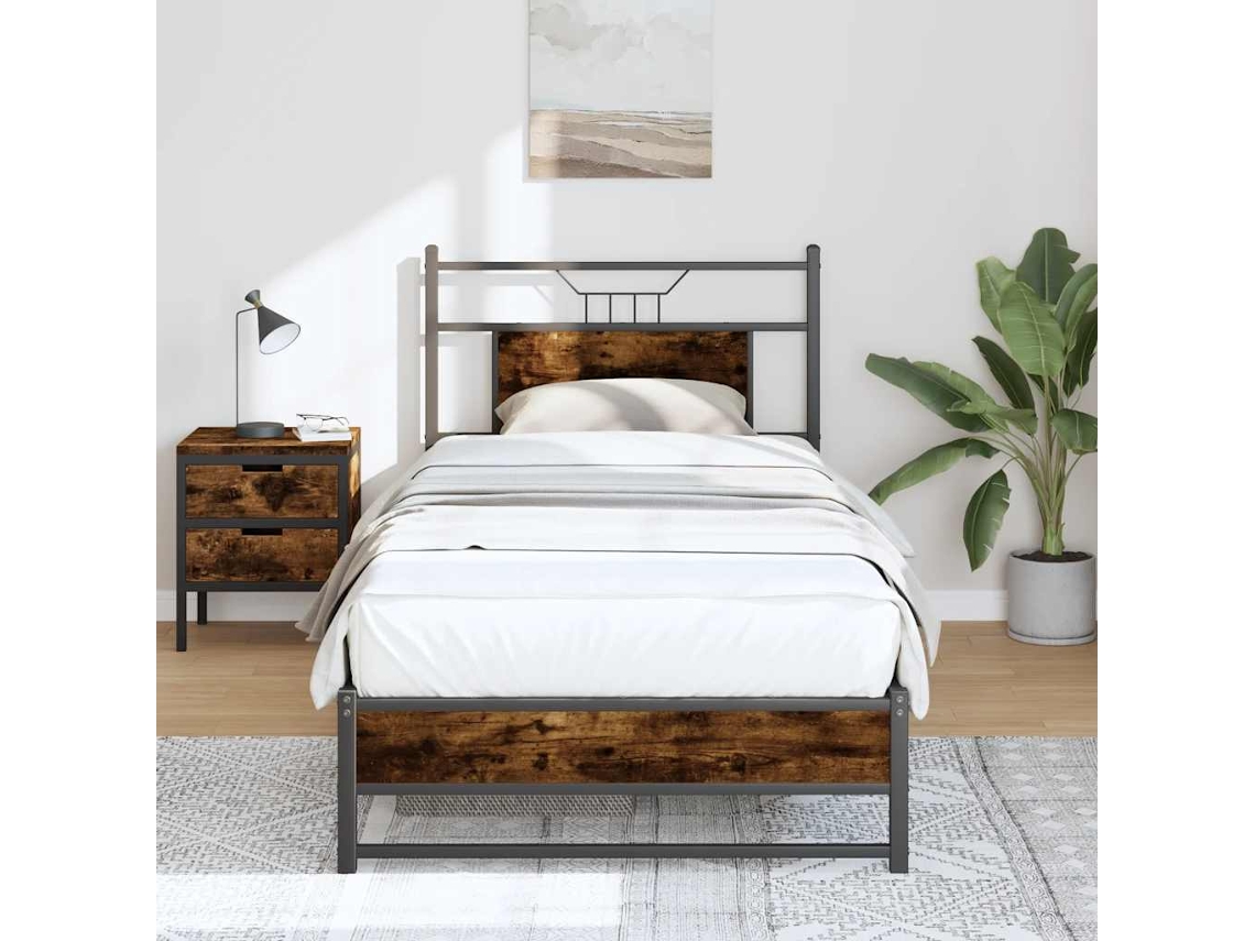 Vidaxl Estrutura Cama S/ Colchão Derivados De Madeira Carvalho Fumado