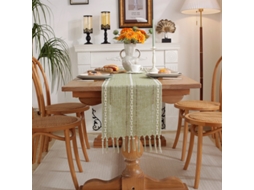 Guarnição De Mesa Em Crochê Com Xadrez E Buracos, Verde, 33*275cm (com Comprimento Do Franja)