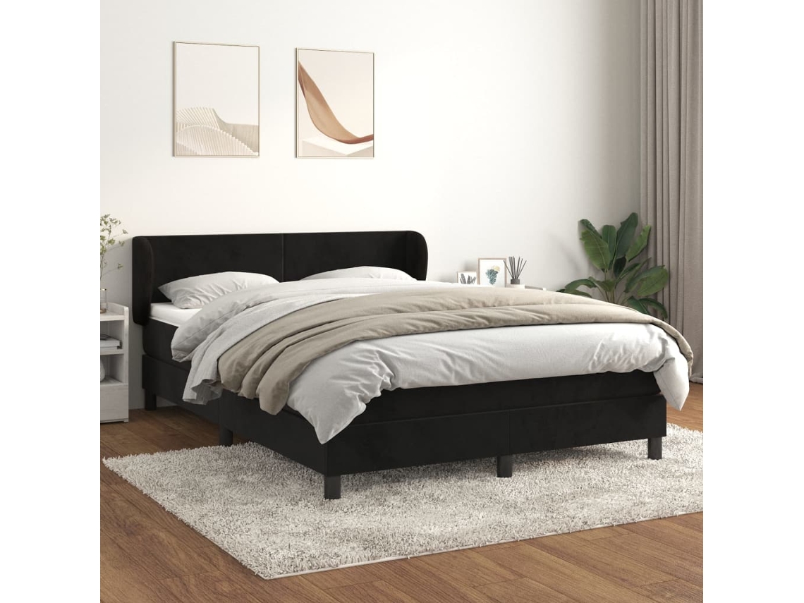 Cama com molas/colchão 140x190 cm veludo preto