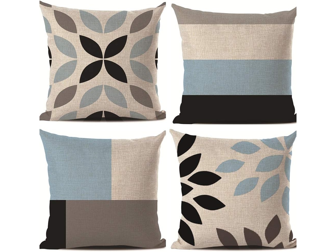 Conjunto De 4 Capas De Almofada De Linho 45x45 Cm, Capa De Almofada Com Padrão Geométrico De Linhas, Capa De Almofada Decorativa Para Sofá De Escritór