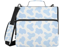Pasta Organizadora De Documentos Azul Clara Com Estampa Vaca, Alça De Ombro, Vários Bolsos De 3, 8cm, 3 Estojos Em