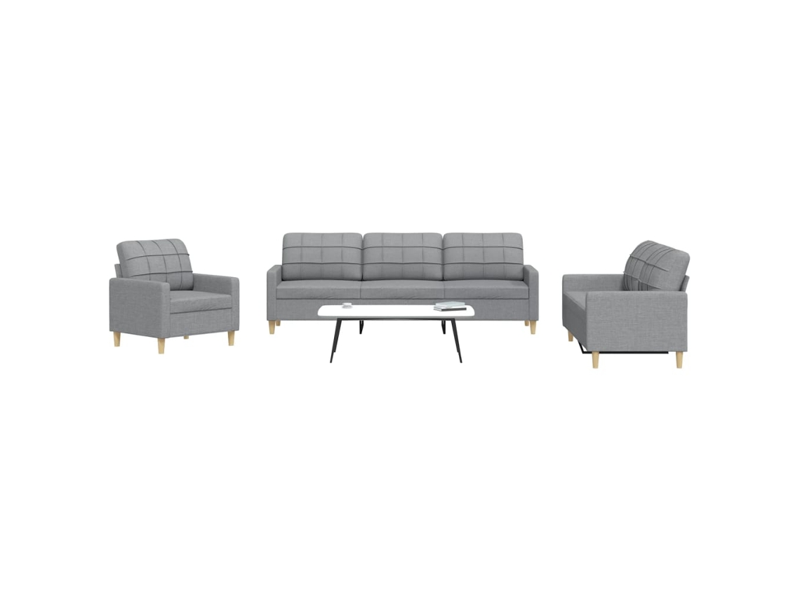 Vidaxl 3 Pcs Conjunto De Sofás Tecido Cinzento-claro