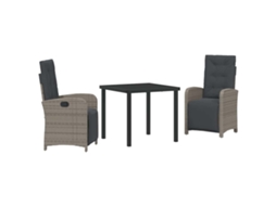 Conjunto de Jantar para Jardim 3 Pcs - Móveis para Jardim para Refeição Cinzeto Vime Pe HARLANV1