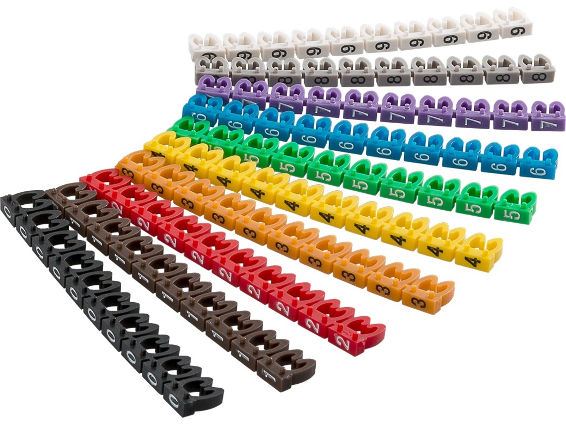 Marcação de cabos com os números de 0 a 9, para cordas com diâmetros de 3,8 a 5,9 mm.
