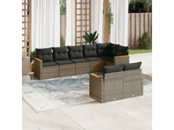 Vidaxl 8 Pcs Conjunto Sofás De Jardim C/ Almofadões Vime Pe Cinzento