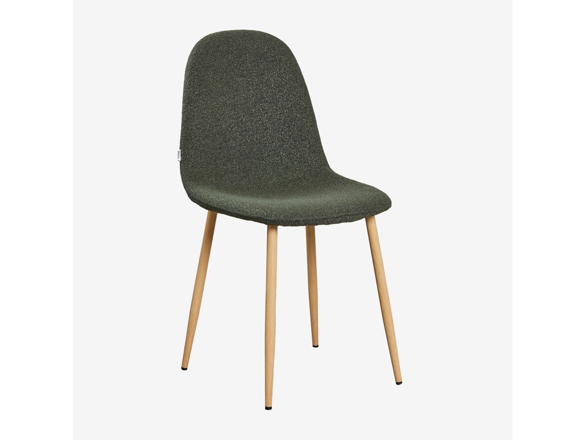 Sklum Pack De 4 Cadeiras De Jantar Glamm Poliéster     Madeira Natural                  Bouclé Verde Exército                               Bouclé