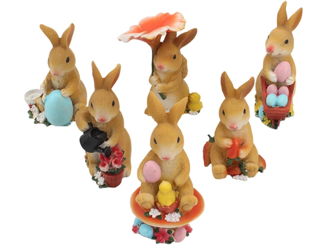 Inoomp Kit de 6 Miniaturas de Coelhos em Resina, Decoração Delicada para Mesa e Pequeno Jardim, Enfeites Criativos para CHABERLU