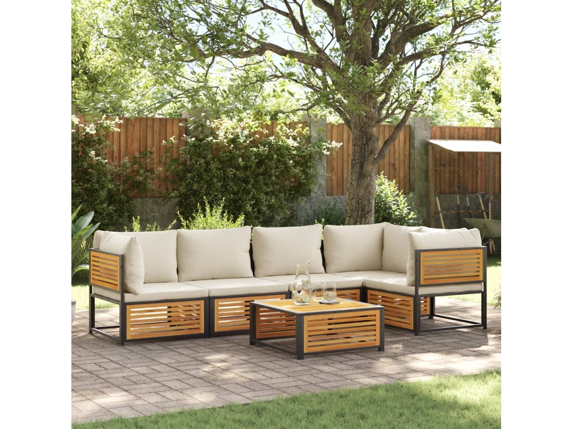 Vidaxl 6 Pcs Conjunto De Sofás De Jardim Com Almofadões Acácia Maciça