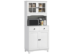 Armário de Cozinha Independente com Bancada para Micro ondas, Cafeteira, Armários, Portas de Vidro, Branco
