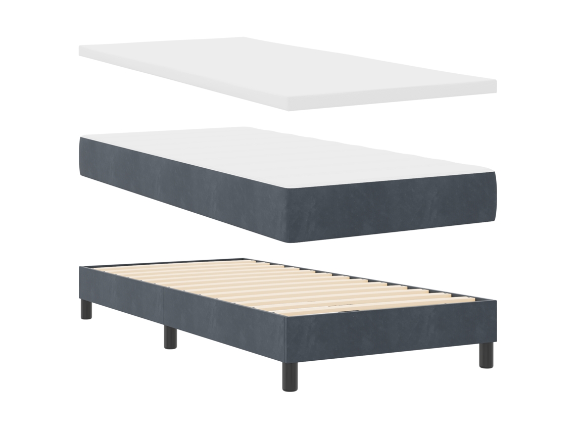 Conjunto 1 Cama Box Vidaxl Cinzento Veludo (90 X 190 Cm)