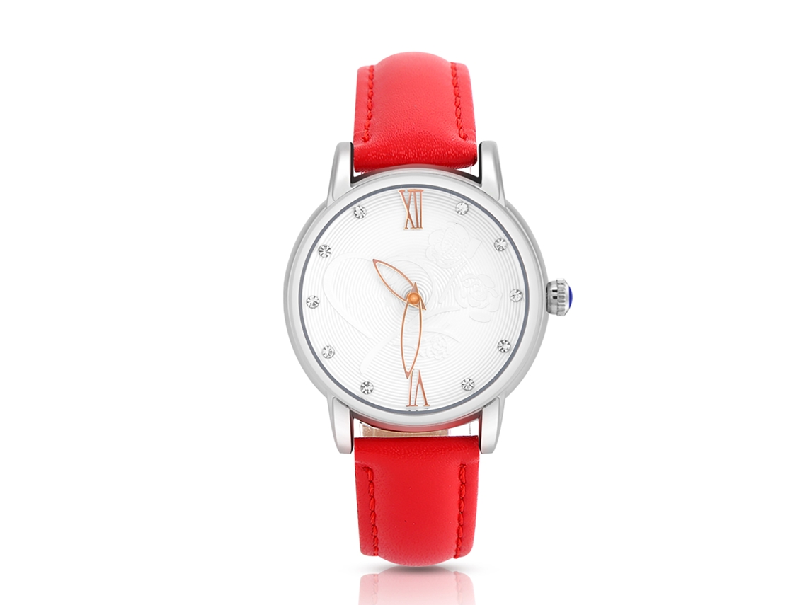 Relógio Analógico Feminino de Quartzo com Cinta de Couro Resistente À Água 30m (rosa Vermelho)