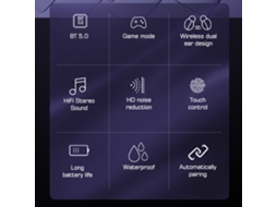 Fones de Ouvido Mali Sem Fio Bluetooth V5.0 Microfone TWS Touch Led para Esportes