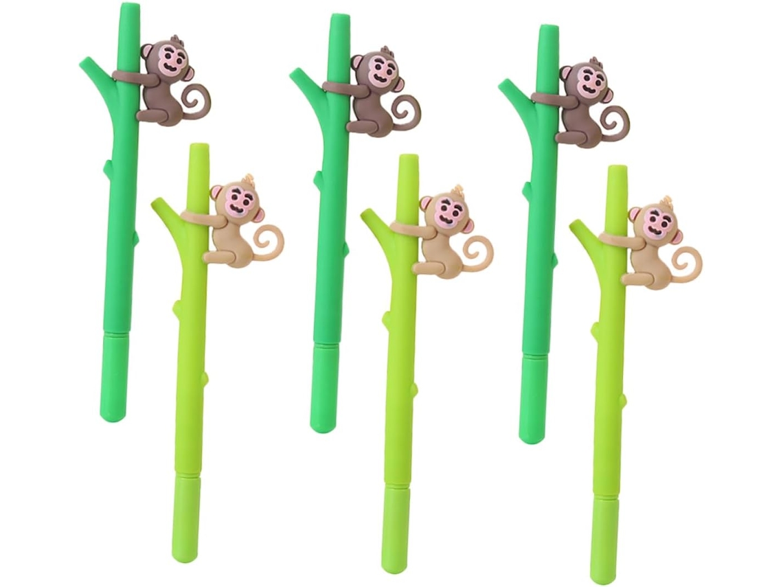 Conjunto De 6 Canetas Esferográficas Fofas Em Formato Macaco, Feitas