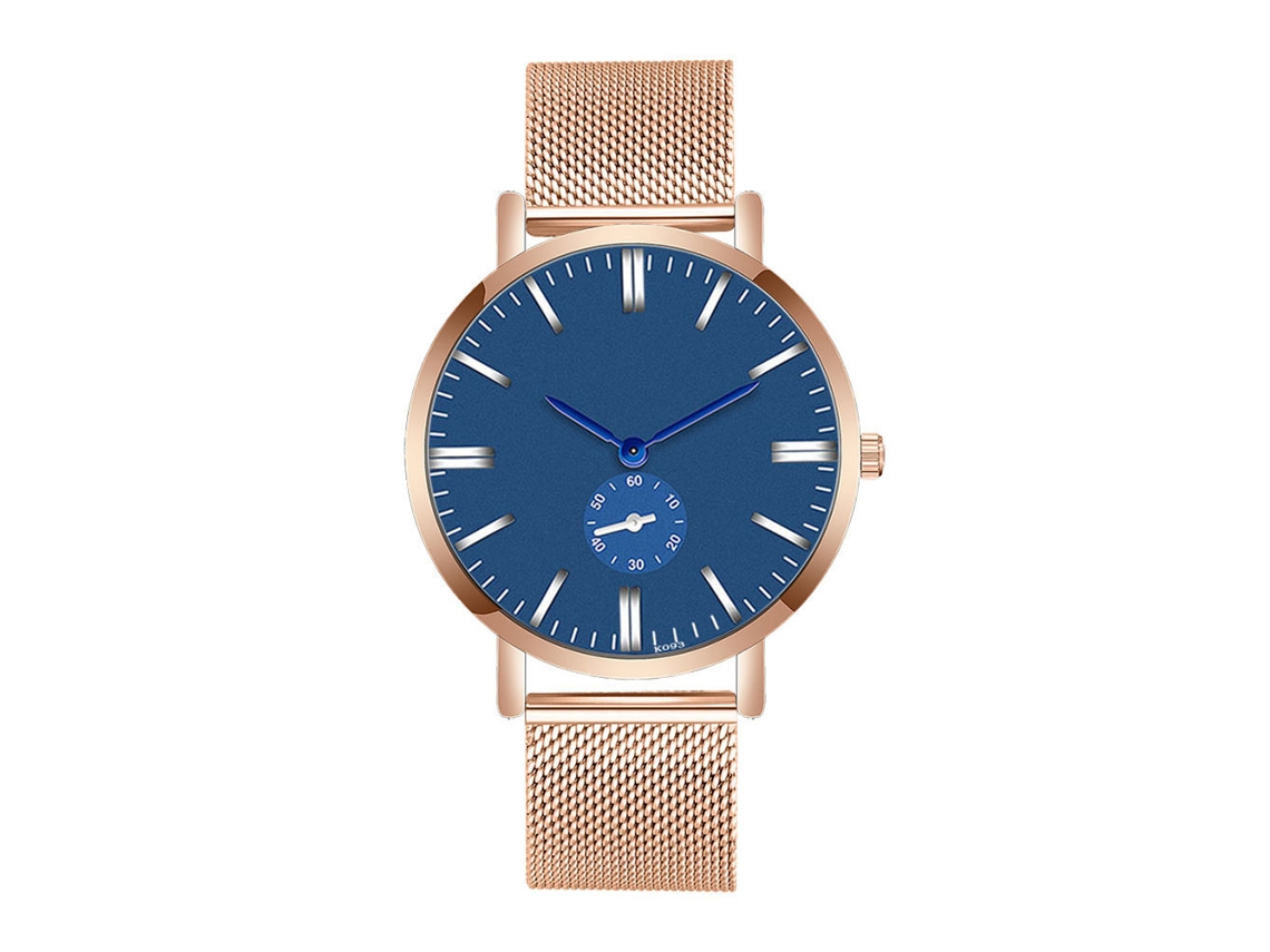 Relógio de pulso masculino Zhoulianfa com pulseira de malha, movimento de quartzo em aço inoxidável (azul ouro rosa)