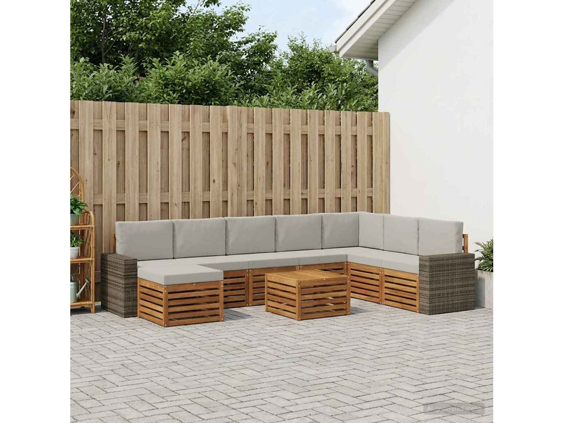 Vidaxl Conjunto De Sofás Para Exterior 9 Pcs Natural E Cinzento-claro