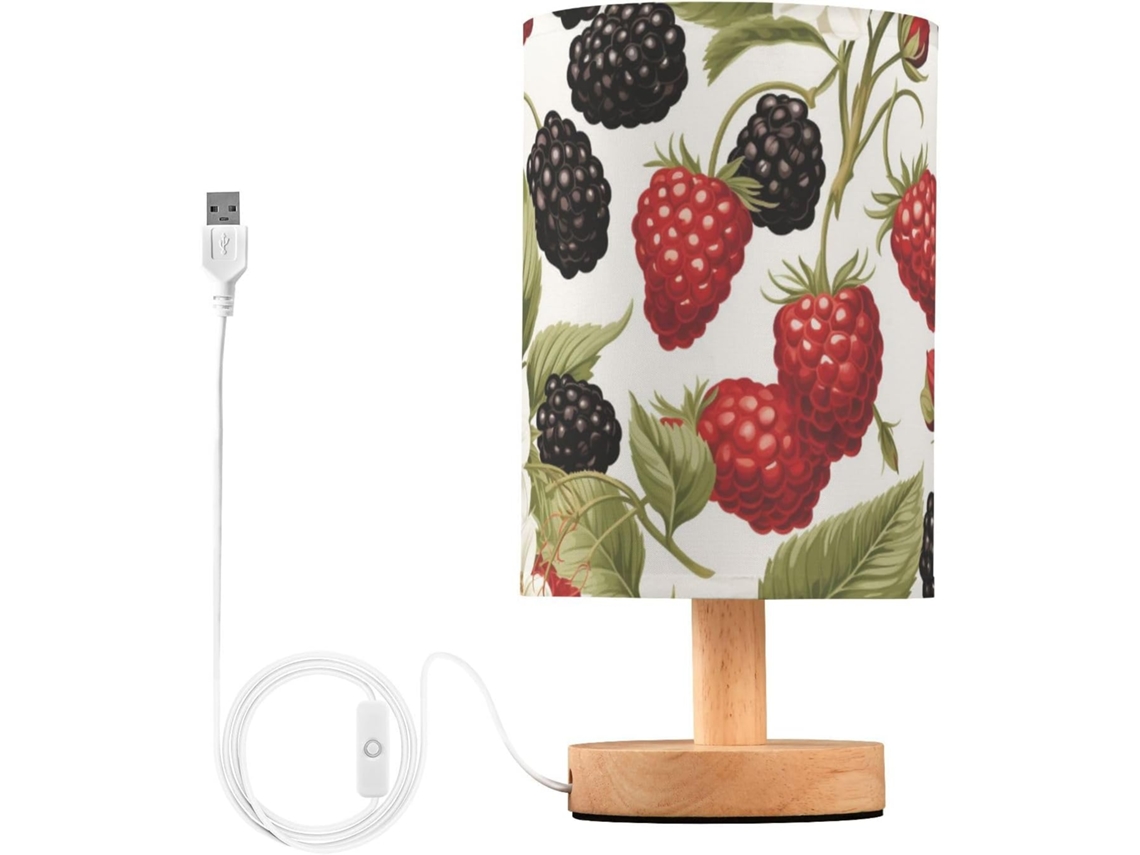 Abajur De Mesa Para Quarto, Sala De Estar, Luminária De Cabeceira Com Estampa Flor Amoreira E Portas Carregamento Usb
